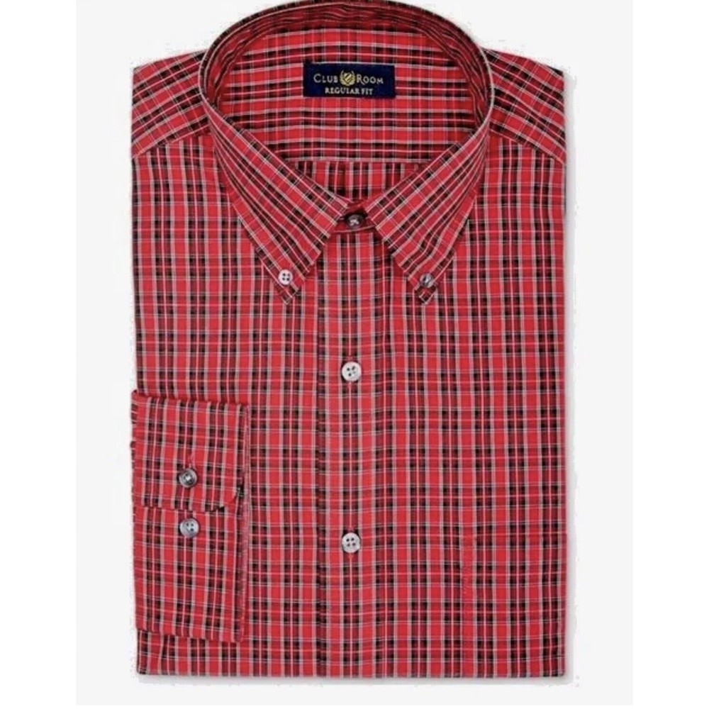Club Room dress shirt size 17 34/35 long sleeve wrinkle resistant 100% cotton‎